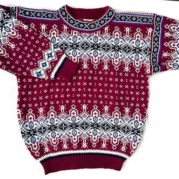 Vintage Dale of Norway Pure New Wool Nordic Fair Isle Chunky Sweater Ski Lodge - Picture 1 of 10